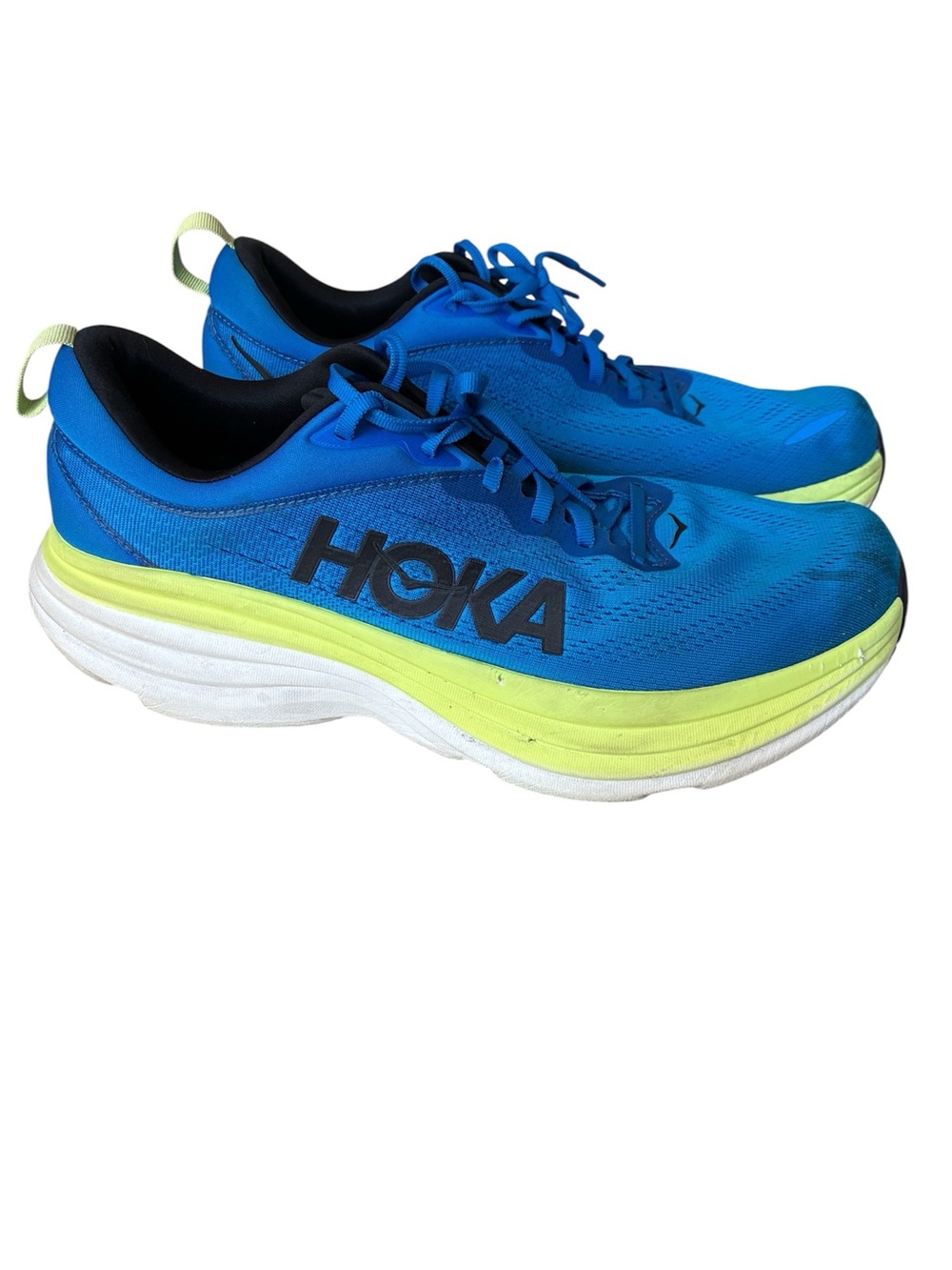 HOKA Men’s Bondi 8 Sneakers in Electric Cobalt Blue / Lettuce Size 13 NO INSOLES